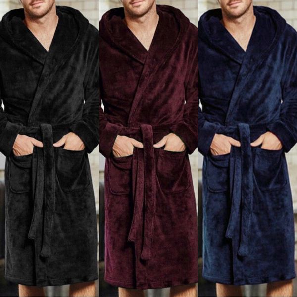 

f05cp men's large size thickened hooded pouch lengthened winter long-sleeved nightgown warm men's large size thickened hooded pouc, Black;brown