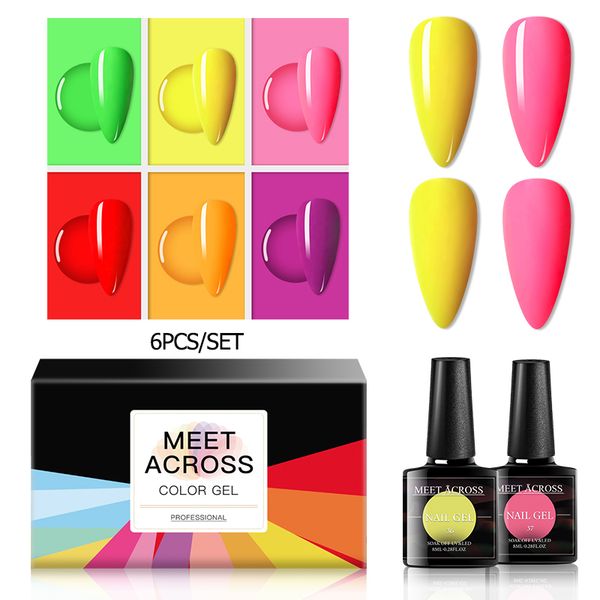 

nail art kits meet across 6pcs fluorescent color gel polish set 8ml long lasting manicure led soak off neon lacquer