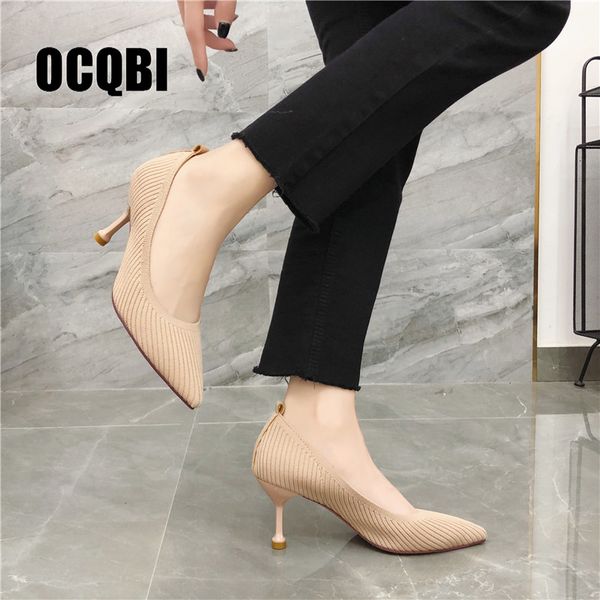 

autumn spring cotton boots fashion elastic farbic party pumps black nude women pointed toe high heels mature shoes size 39