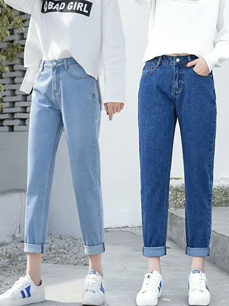 

hong and jeans kong chic jeans korean ulzzang harajuku style pants female students loose korean style bf all-match, Blue