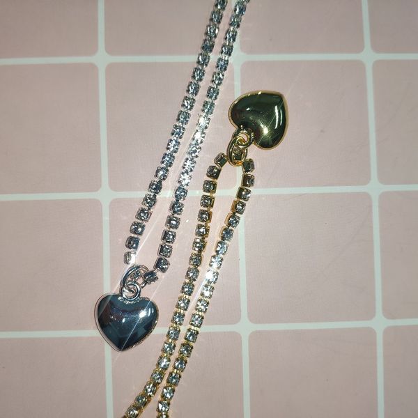 

iced out chains choker necklaces titanium steel heart pendant gold silver fashion designer women rhinestone bling hip hop jewelry for girls