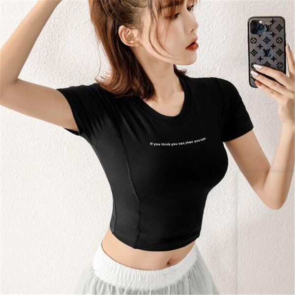 

crop t shirt women seamless print fitness yoga shirt gym breathable yoga running workout sports tee femme, White;red