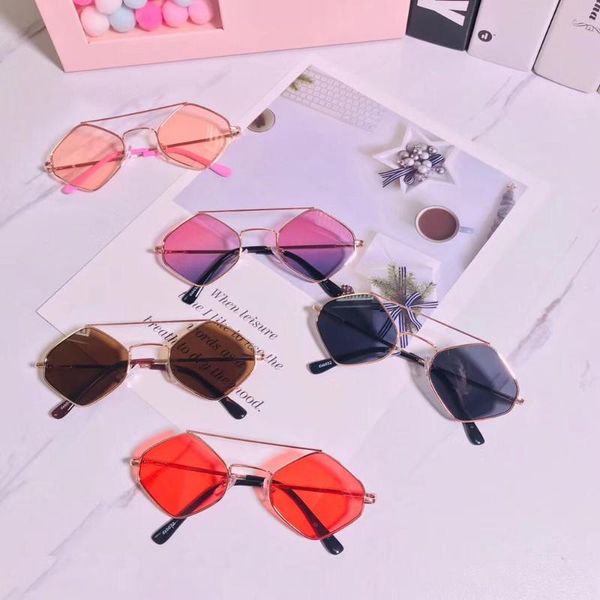 

metal polygon shaped hexagonuv protection eyewear sun glasses double beam diamond frame children sunglasses street sglasses, White;black