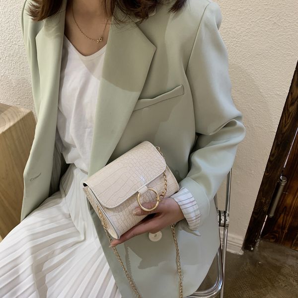 

2020 new ladies shoulder bag crocodile chain texture handbag korean fashion oblique ring accessories small square bag