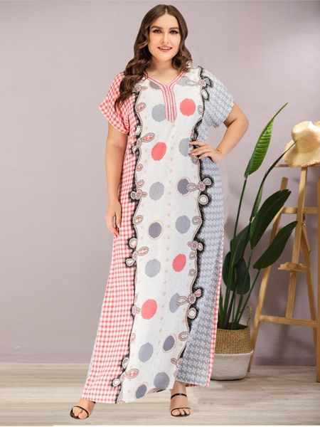 

ethnic clothing summer women casual short sleeve print tank maxi dress plus size loose abaya kaftan ramadan robe moroccan gown vkdr2118, Red