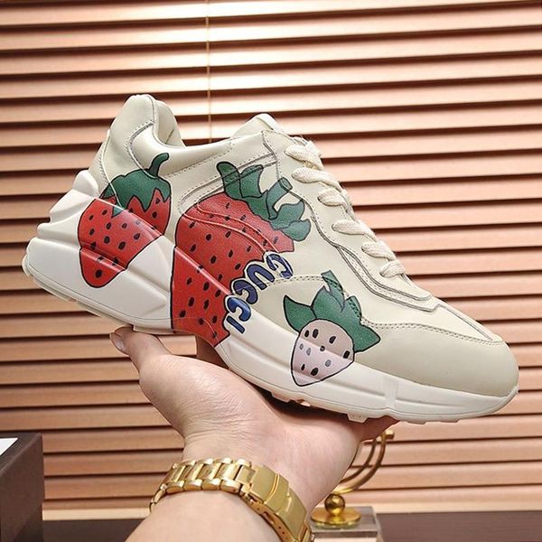 

women fashion shoes leather luxury rhyton sneaker with strawberry sports scarpe da donna with origin box lady shoes fashion footwears sale, Black