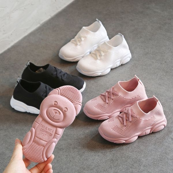 

ixdwg children's flying weaving sports sports mesh sneakers breathable girls' little bear shoes autumn new korean boys' all-m, Black