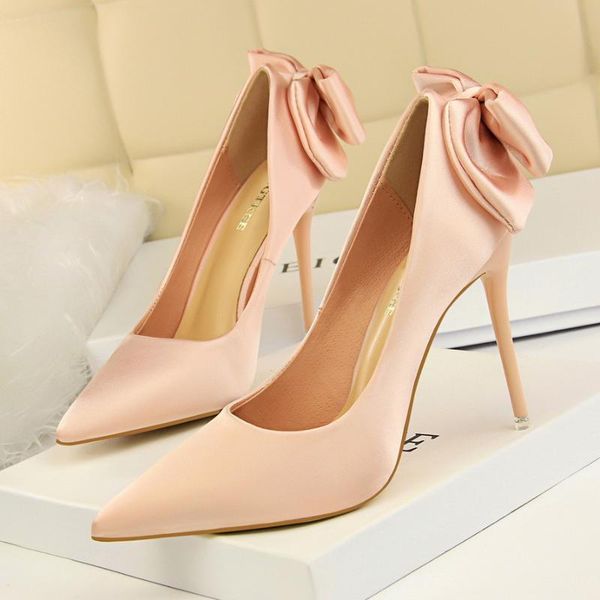 

korean fashion sweet high heels women's shoes fine heels high delicate thin satin bow shoes, Black
