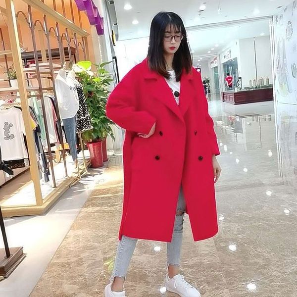 

quality season temperament korean style coat wool wool suit collar straight cashmere women's woolen coat, Black