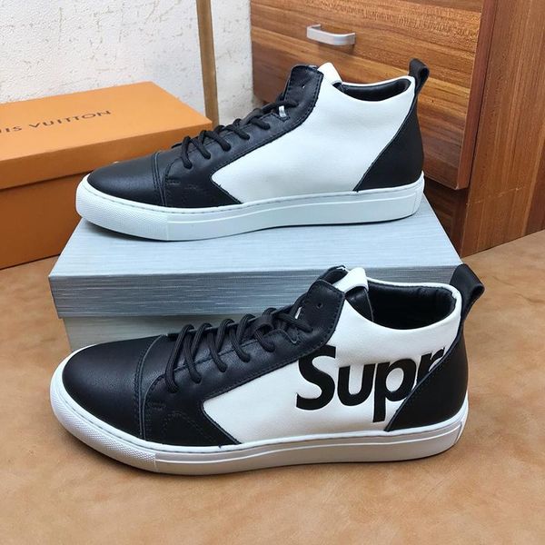 

2020r new luxury design mens fashion printed leather rubber sole sneakers wild breathable me's casual shoes me's banquet shoes siz, Black