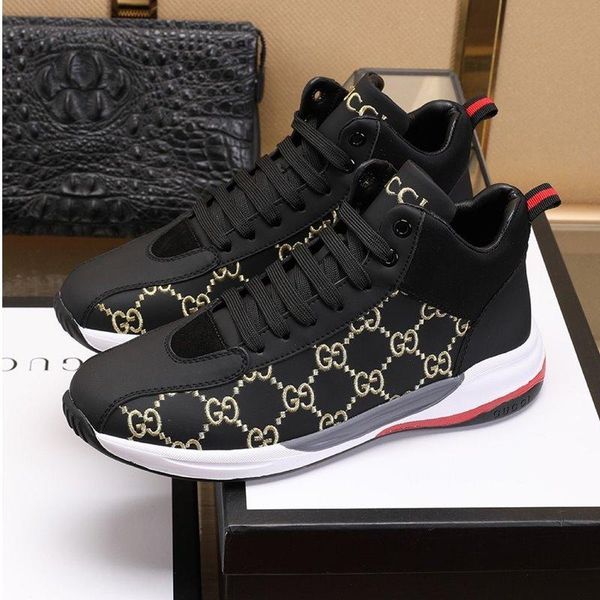 

роскошные мужская повседневная обувь оригинальные кожаные lace-up мужская обувь, мужские кроссовки мода платформы большой размер для мужчин, Black