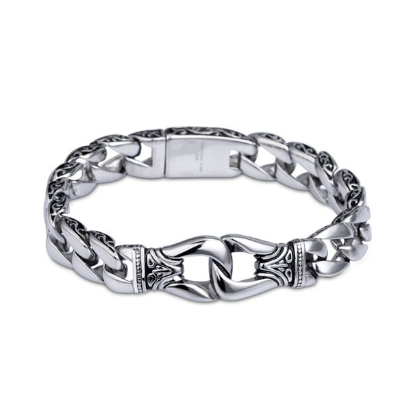 

11mm wide vintage tribal pattern men's punk titanium steel wide bracelet polished pattern jewelry bangles hand thick chain, Black
