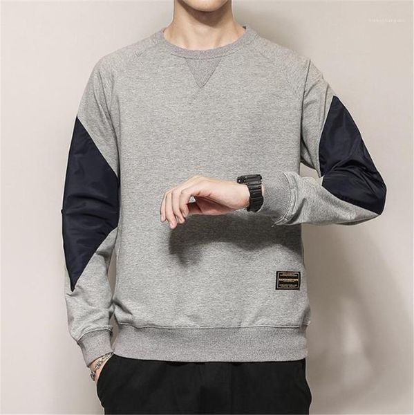 

color pullover man hoodies casual spring autumn male loose mens sweatshirt long sleeve o-neck patchwork, Black