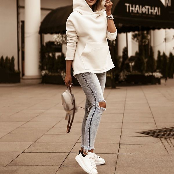 

korean winter fall long sleeve hoodies sweatshirt women casual pocket solid loose hooded femme pullovers plus size sj6547x, Black