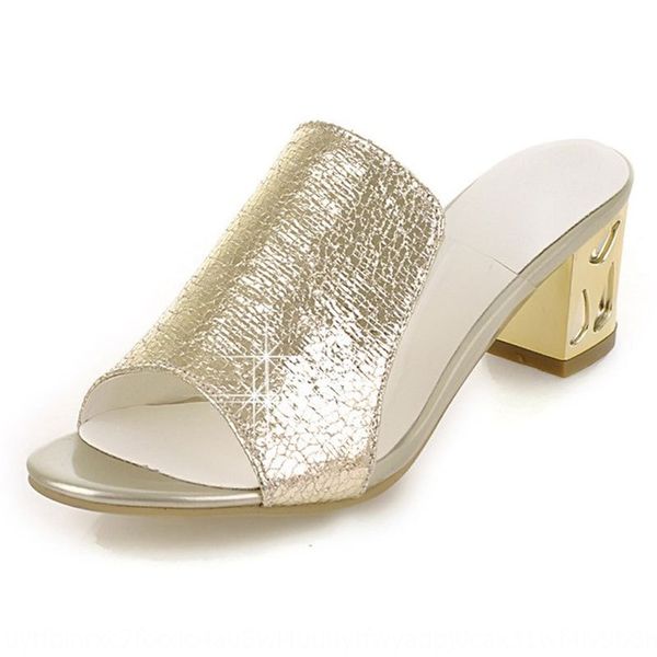 

kekxo женщин прозрачной поверхности шелушение металла толщиной пятки флип-флоп флип-флоп тапочки тапочки верхней одежды средний каблук женск