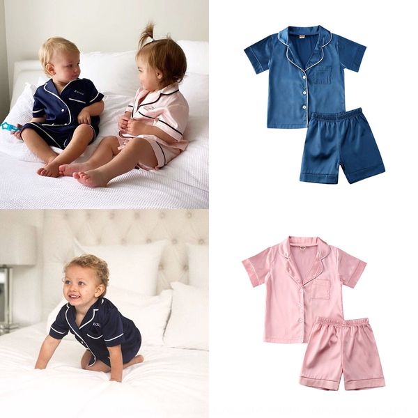

6erwz 0-6t solid color cotton silk short-sleeved two-piece set pajamas children'sfor boys and girls 0-6t solid color cotton silk short