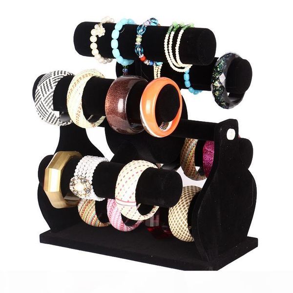 

six-layer rotating black velvet windmill watch bracelet bangle storage rack holder jewelry display stand jewellery counter showcase props, Black;white