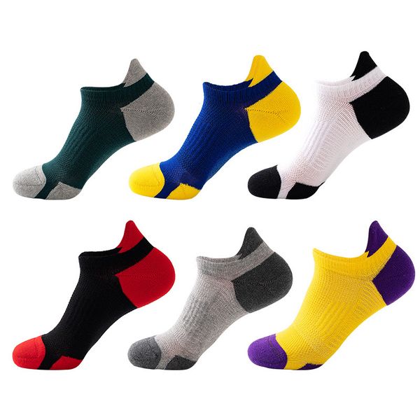 

men's socks cotton short tube color matching mesh breathable sports fitness running male boat, Black