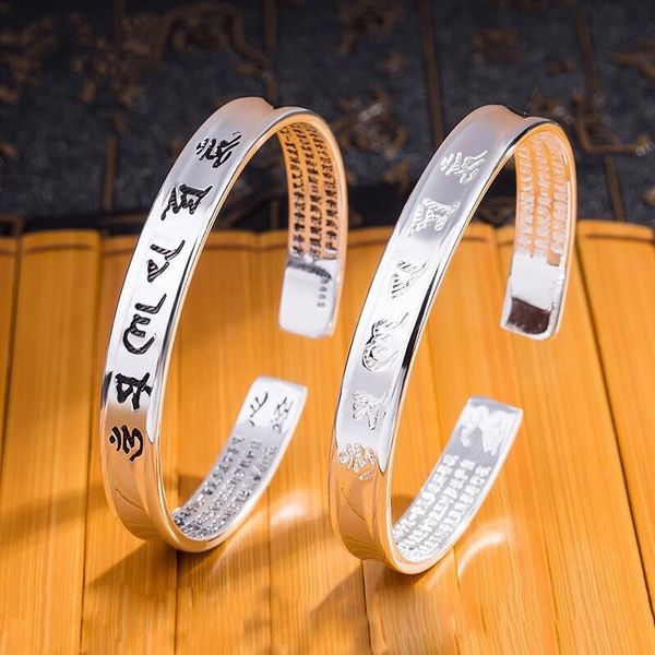 

2020s999 heart sutra bracelet men and women designer six-character mantra silver bracelet simple retro bracelet sale, Black