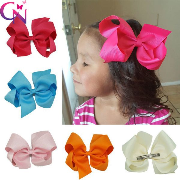 

32 pieces/lot 6" with clips for kids girls handmade plain ribbon jumbo bows barrette hair accessories y200710, Slivery;white