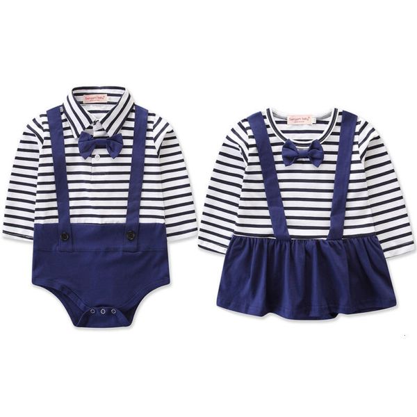 

new us stock newborn baby girl boy navy style striped romper cute mini dress jumpsuit twins clothes outfits, Blue