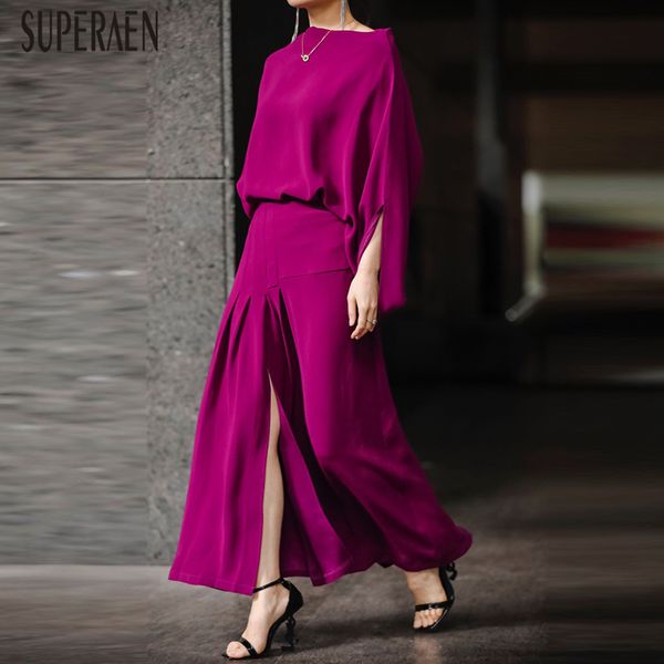 

superaen europe new 2020 spring women's sets temperament three quarter sleeve solid color cotton long pants two pieces, White