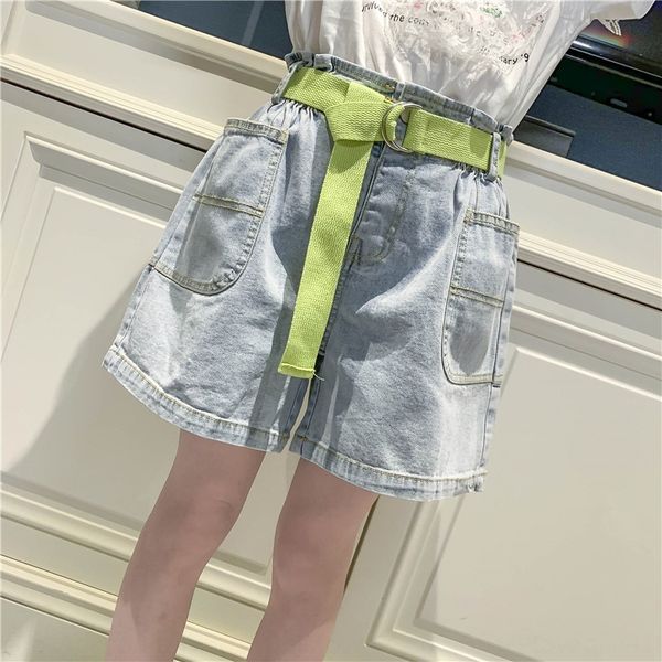 

korean style girl shorts 2020 new jeans medium and large solid color jeans children's pants shorts panty high waist children's pan, Blue