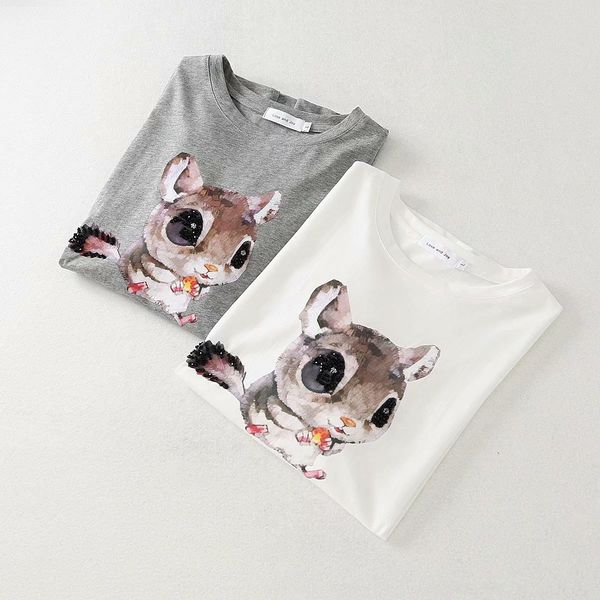 

women's 2019 summer new round neck cartoon printed loose t-shirt short-sleeved t-shirt for women h743, White