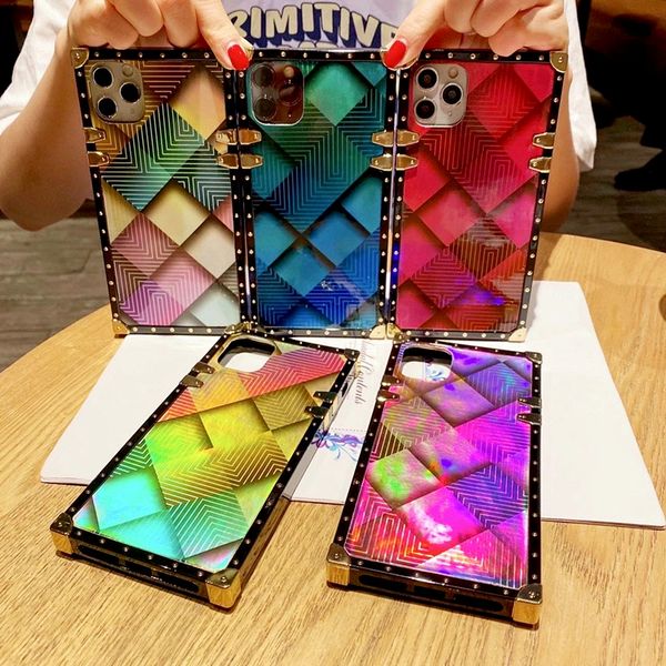 

luxury laser square geometric lattice phone case for iphone 11pro max cases se xs max xr x 6 7 8 plus vintage lattice soft cover