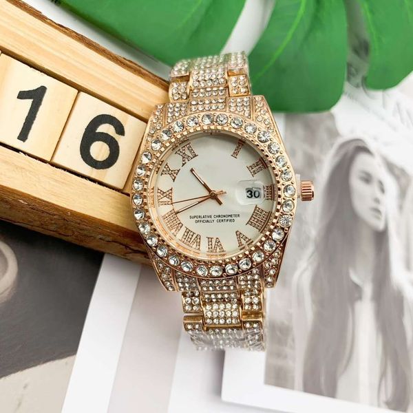 

2021 rose gold three needle series luxury mens watches roman numeral dial quartz watch designer wristwatch diamond bezel role brand, Slivery;brown