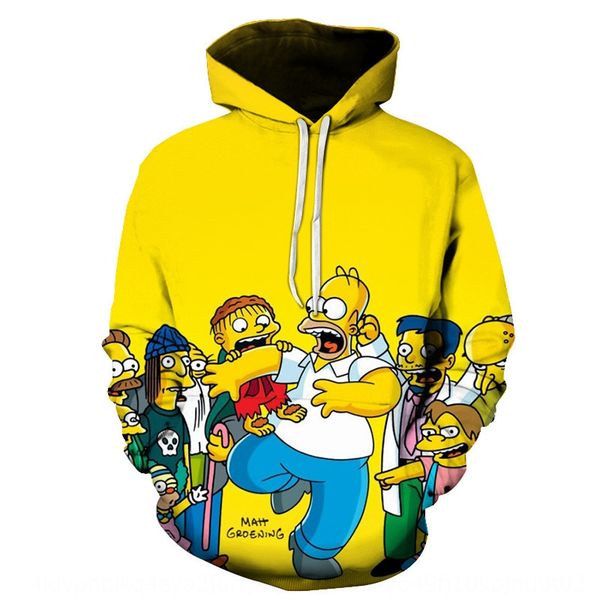 

autumn and winter new simpson hooded sweater hoodie men's 2019 couple hoodie 3d cartoon printed sweater, Black