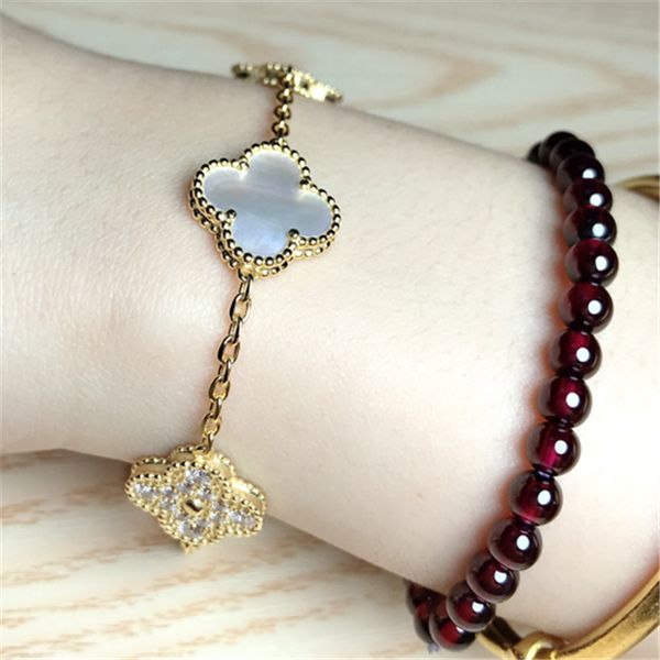 

s925 sterling silver bracelet ms. clover classic korean wild clover jewelry ins little red book, Golden;silver