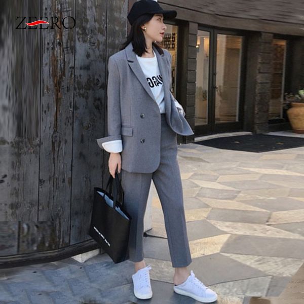 

women's suits & blazers spring autumn 2021 women 2 piece set blazer jacket trouser ladies slim casual pants elegant woman business sets, White;black
