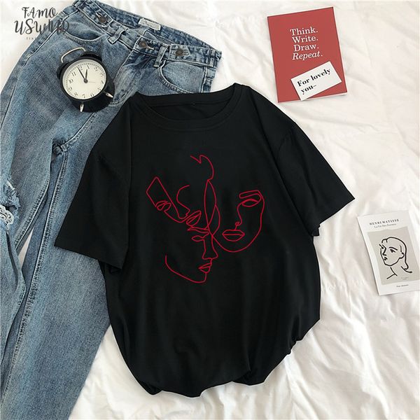 

abstract female korea ulzzang summer harajuku short sleeve fashion new fun vintage loose large size s 2xl casual t shirt, White
