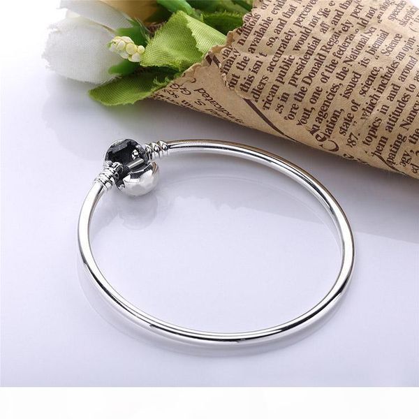 

e sterling silver women bangle with original box fashion mens bracelets logo stamped for pandora beads bracelet european charms, Black