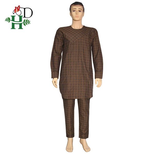 

h&d african men clothes plaid shirt pant set 2 pieces outfit suit south africa print vintage attire long sleeve vetement, Red