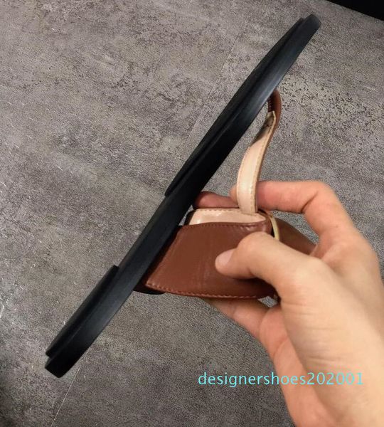 

genuine leather women man designer sandal luxury flip flops metal summer slipper large size 35-45 with box cn03, Black