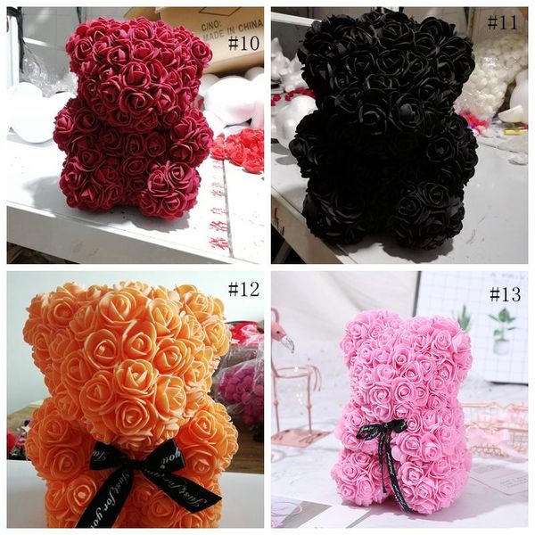 

rose party flower 25cm valentine's rose flower bear with christmas box decoration gift wedding teddy day artificial favor 13colorgga283