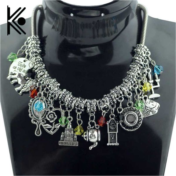 

and pendant necklace roses lion kettle mirror castle hat accessories women jewelry, Silver