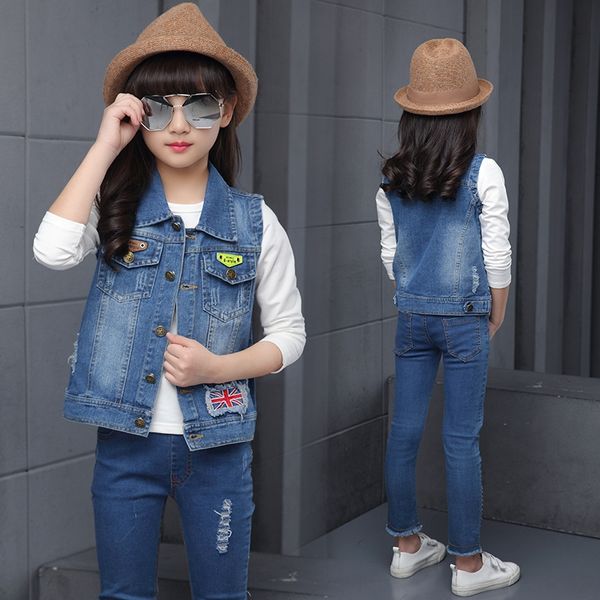 

xvii5 2019 new casual vest girls clothingembroidery clothing autumn middle and large children's embroidered denim vest children's, Camo