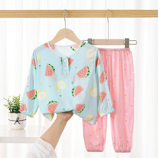 

orqmv children's cotton long-sleeved pajamas thin artificial cotton male baby mosquito-proof lantern set female home air conditioning l