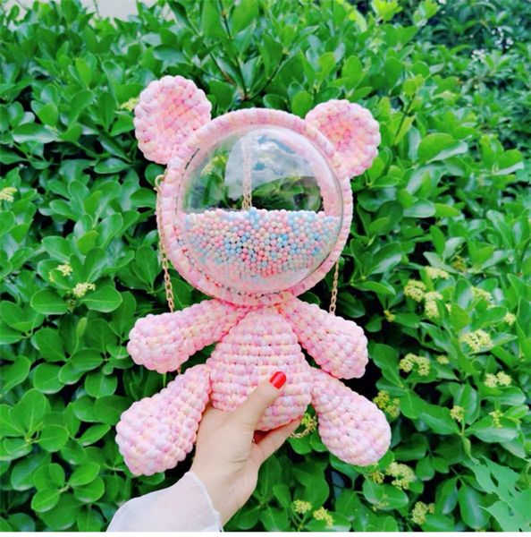 

то же ручной шерсть поделки diy сплетенный мешок сплетенный акриловый прозрачный пакет bearhemispherebag, White
