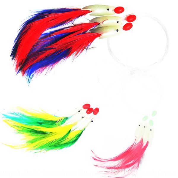 

6 feathers hand luminous tied carbon line with barbedworld three hooks hook group fishing small fish luminous boat fishing