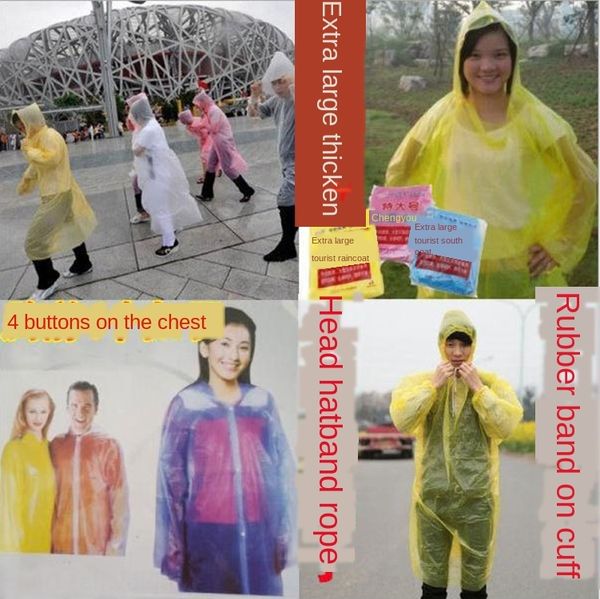 

zux8z travel standing disposable jumpsuit four-button poncho portable pe pullover body clothing cloak body clothes pullover raincoat for men, Red;brown