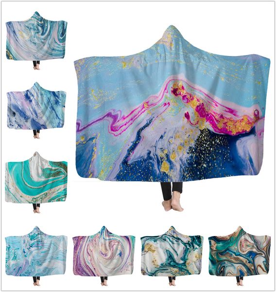 Psychedelic Art Marble Swirl Decke Gouache fließendes Gold Kinder Kapuzendecke Weiche warme Sherpa Fleece tragbare Decken für Kinder Neu!