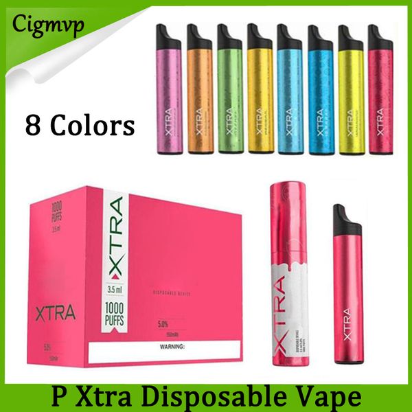 

P Xtra Одноразовые устройства Предварительно заполненные 3,5 мл 550mAh Аккумулятор Pod 1000+ Puff Vape Pen VS Posh Puff Bar PLUS MR Vapor Банг XXL