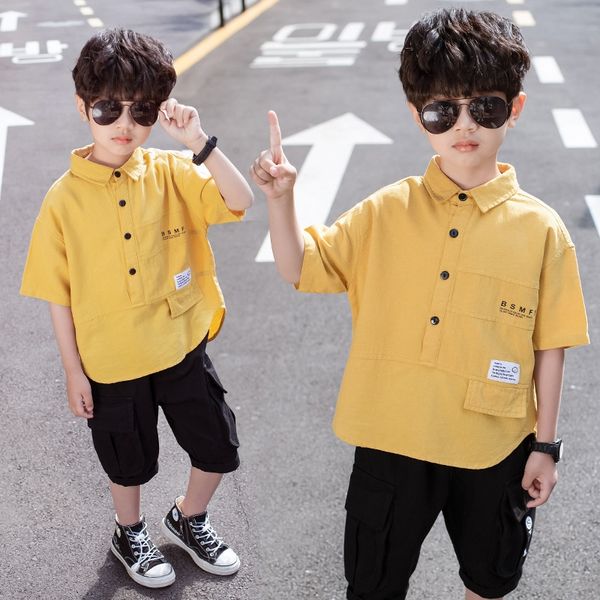 

мужская с коротким рукавом 2020 летний новый средний и большой дети корейский стиль западного стиля верхней детской мило рубашки моды, White;black