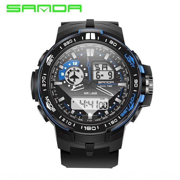 

3dl6q sunda fashionable outdoor multi-functional sports double-display electronic waterproof for male and female electronic watch watch watc, Blue