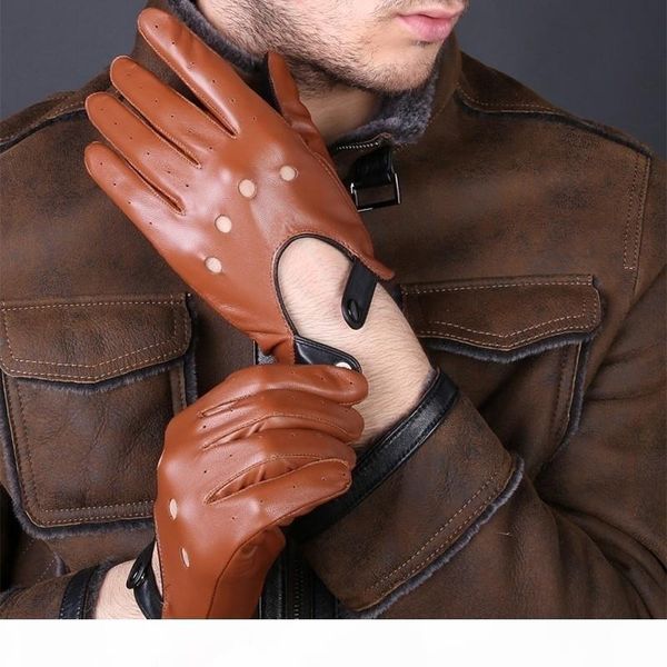 

e new arrival luxury mens genuine leather gloves sheepskin gloves fashion men black breathable driving gloves for male mittens t191108, Blue;gray