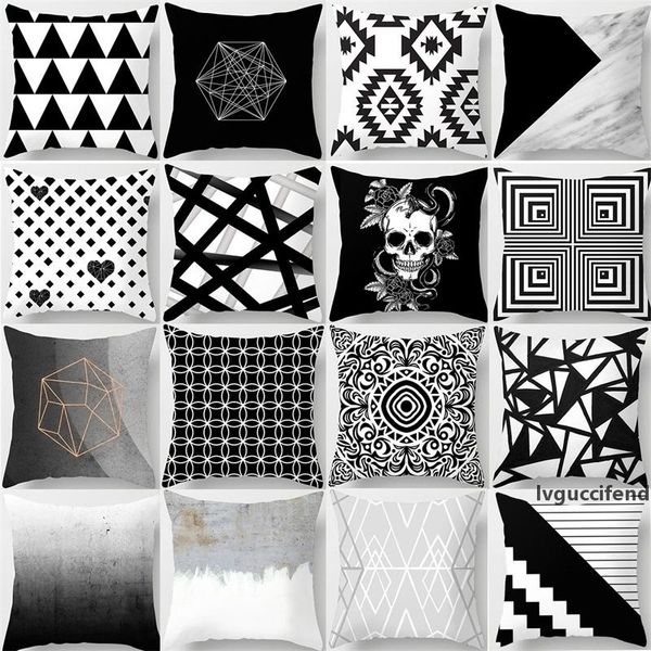 

black white geometry pillow case sofa waist peach skin velvet digital printing cushionÂ cover selling with various pattern 4tqa j1